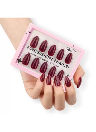 24pcs Press On False Nails,Short Almond beige nude cat eye glossy nail art sheets,Can Be Reused.Fake Acrylic Nails With Glue Kit. - view 5